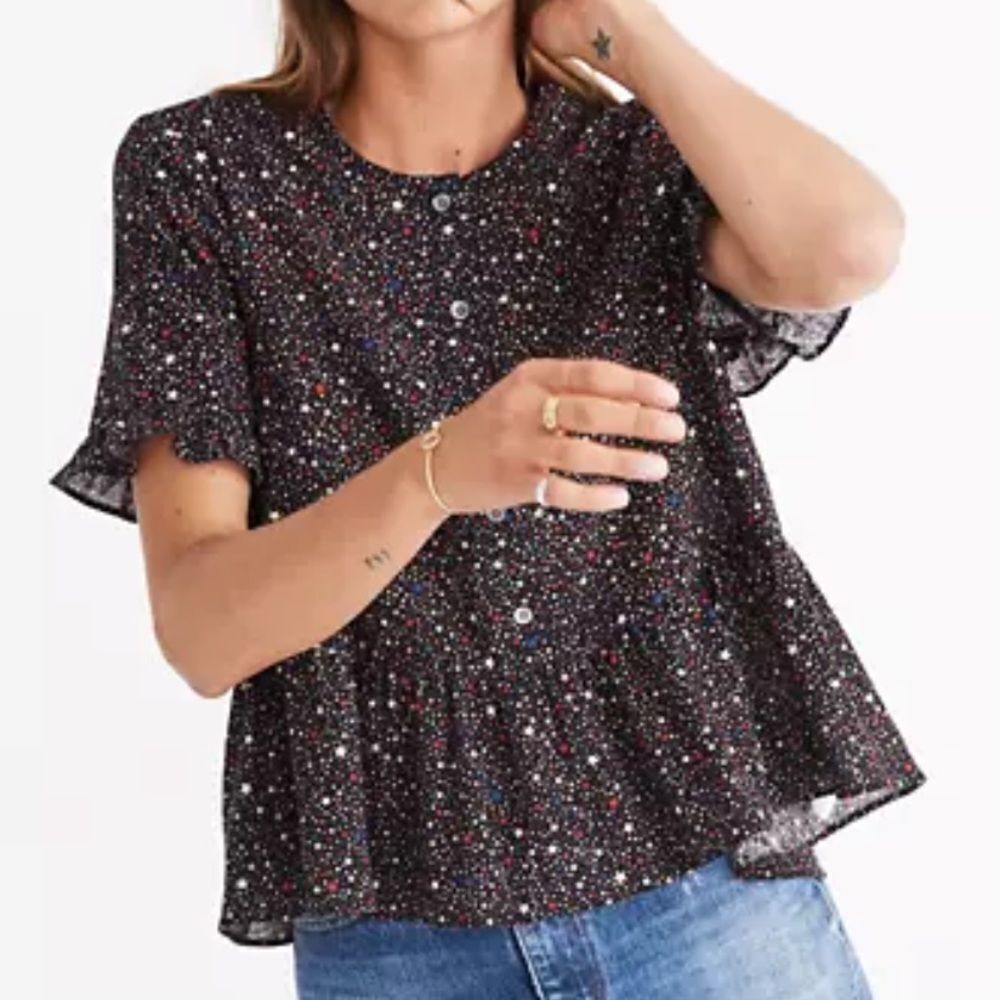 Madewell studio ruffle hem blouse in‎ starry night